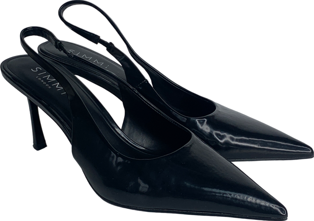 Simmi London Cecily Black Patent Low Sling Back Court Shoes UK 6 EU 39 👠