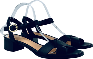 AIR & GRACE Black Leather Block Heeled Sandals UK 7 EU 40