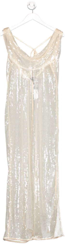 boohoo Nude Sequin Extreme Cowl Backless Maxi Dress UK 14
