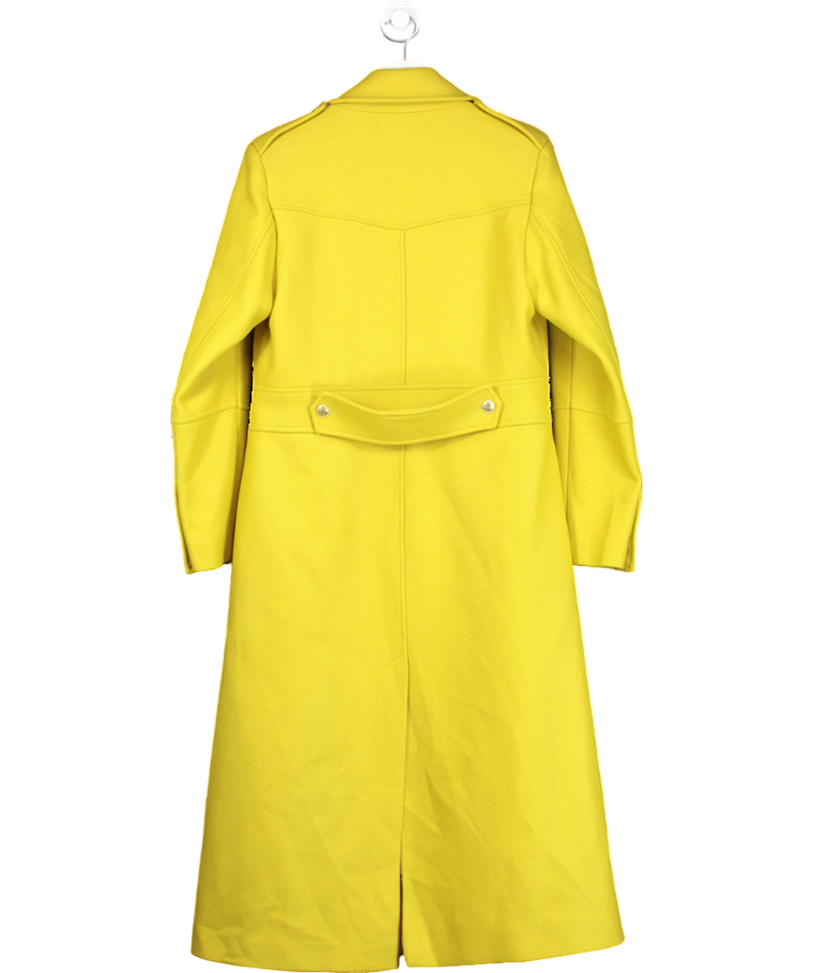 Karen Millen Chartreuse Premium Italian Manteco Wool Military Double Breasted Tailored Midi Coat UK 12