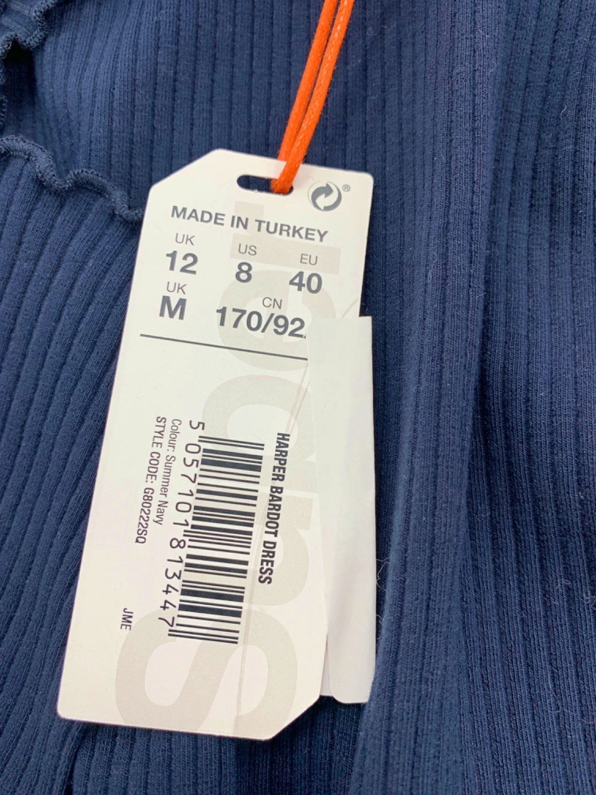 Superdry Navy Ribbed cotton Harper Bardot Dress UK 12