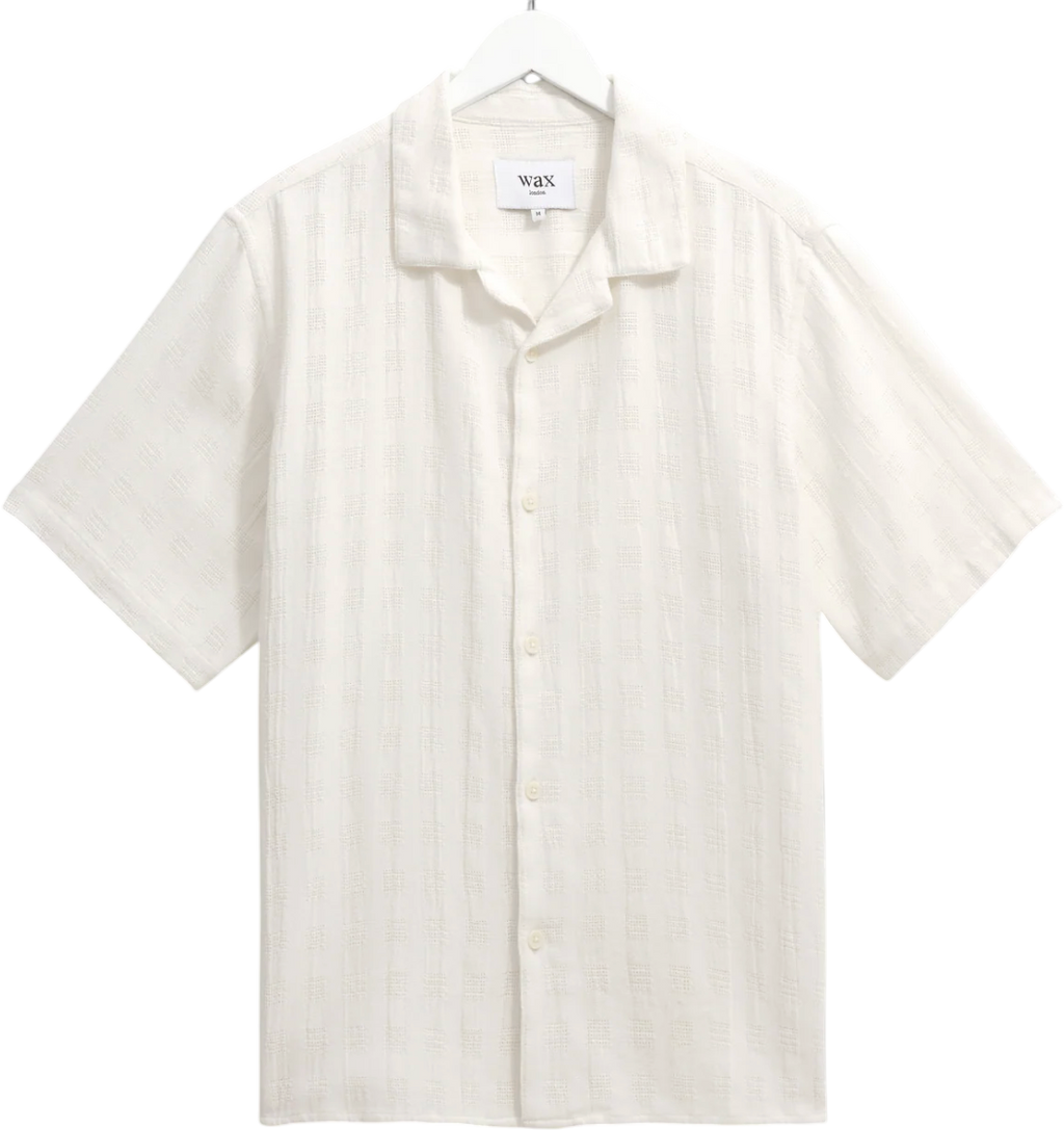 WAX LONDON Cream Didcot - Ecru Open Weave Cotton Short-sleeve Shirt UK S
