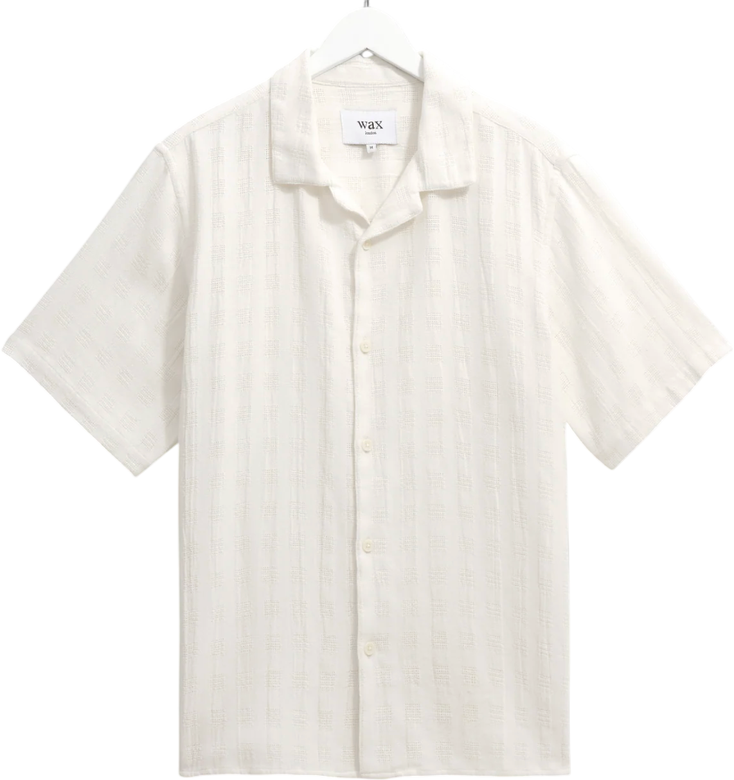 WAX LONDON Cream Didcot - Ecru Open Weave Cotton Short-sleeve Shirt UK S