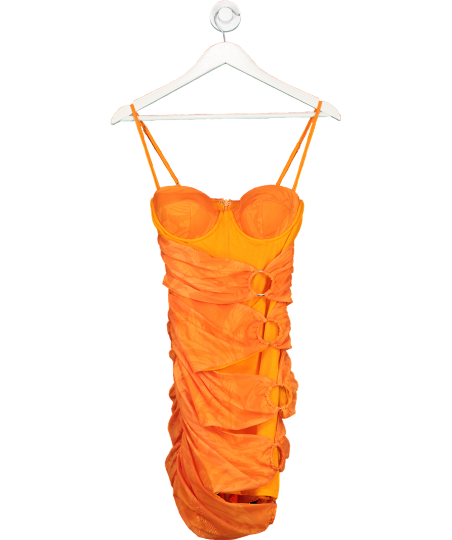 Oh Polly Orange Ruched Corset Ring Detail Dress UK 8