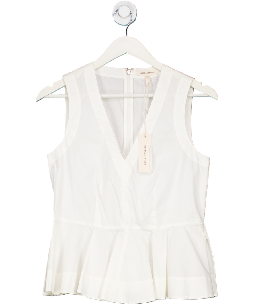Rebecca Taylor White 100% Cotton Ivory Peplum Top UK XS
