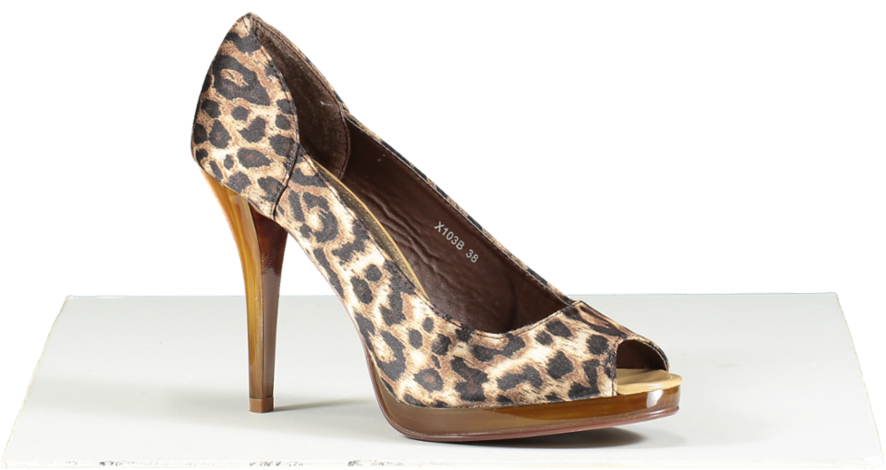 Poti Pati Brown Leopard Open Toe Heels UK 5 EU 38 👠