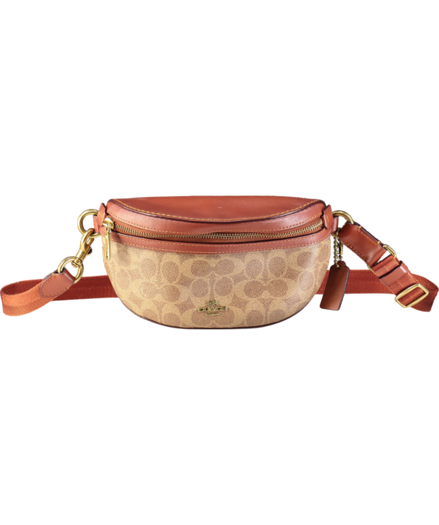 Coach Brown Tan Coated Canvas Signature Belt Bag