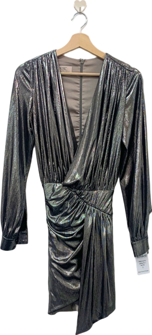 House of CB Silver Metallic Ruched Mini Dress XS