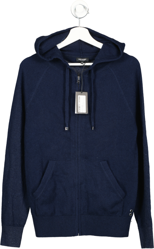 Ron Dorff Navy Blue 100% Ultra-soft, Breathable Sports Cashmere Zipped Hoodie UK XS