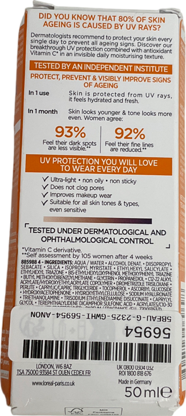 L'Oreal Revitalift Clinical Spf50 + Vitamin C Daily Invisible Fluid 50ml