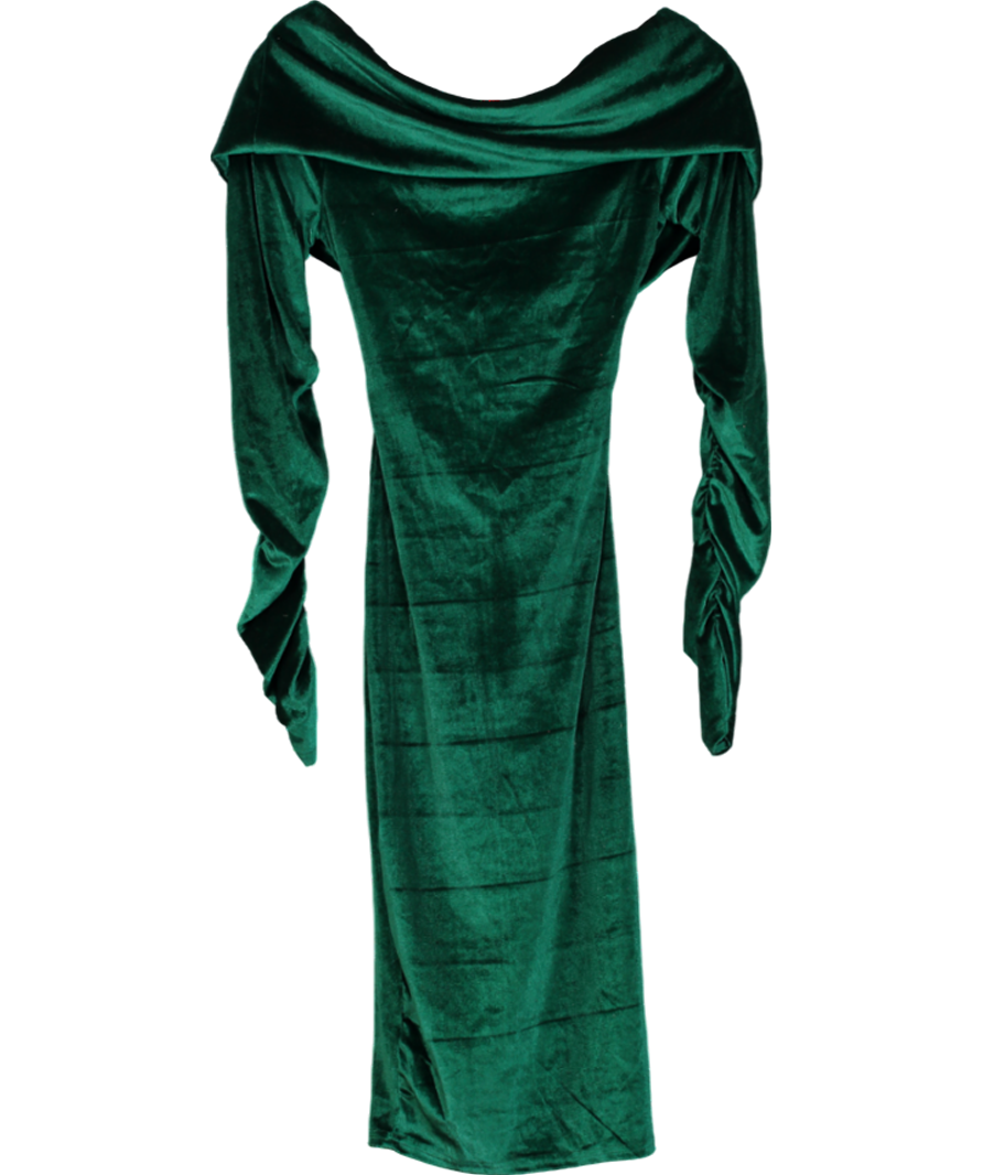 Club L Flatter Me Green Velvet Twist Front Bardot Midi Dress UK 10