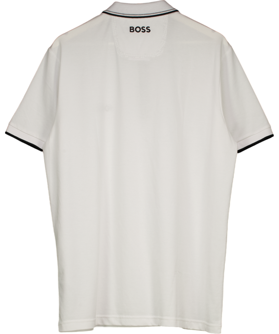 BOSS White Cotton Blend Polo Shirt With Logo Under Collar UK XXL