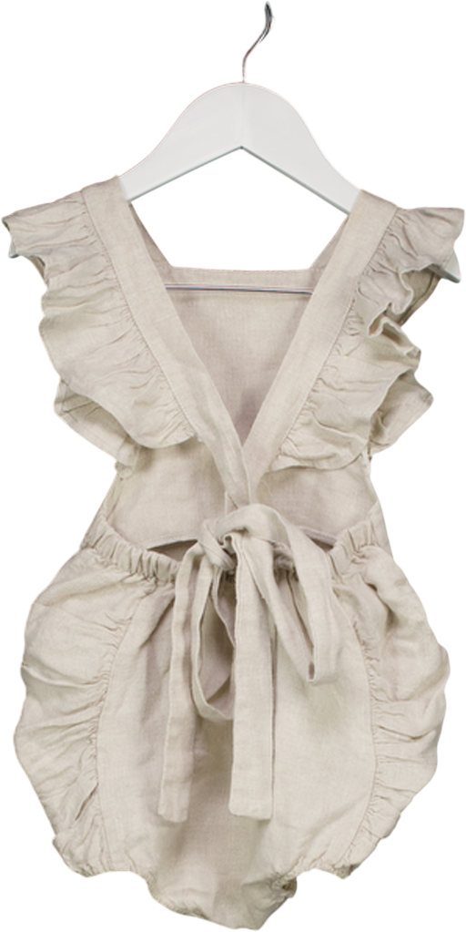 Freya Lillie Beige 100% Linen Blend Romper With Frill Detail 2 Years