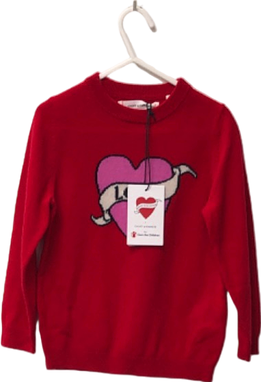 Chinti & Parker Red Cashmere / Merino blend Kids Love Sweater  3-4 Years