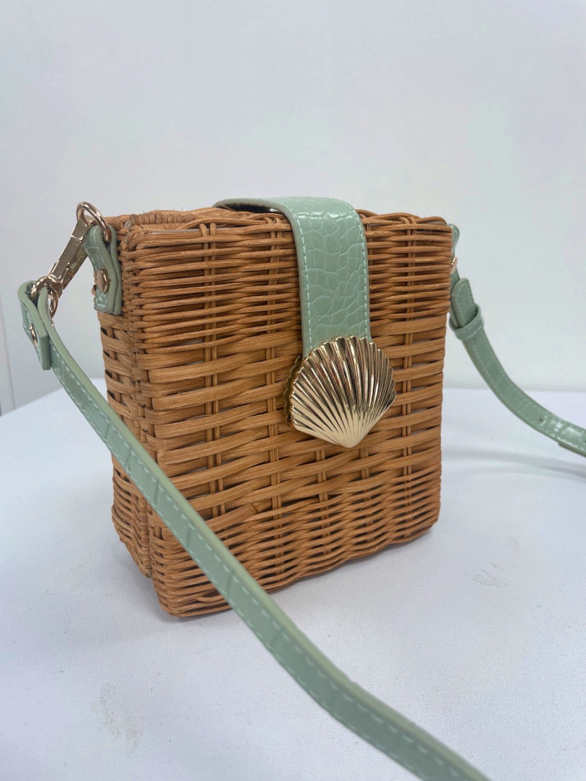 Topshop Green Straw Crossbody Bag