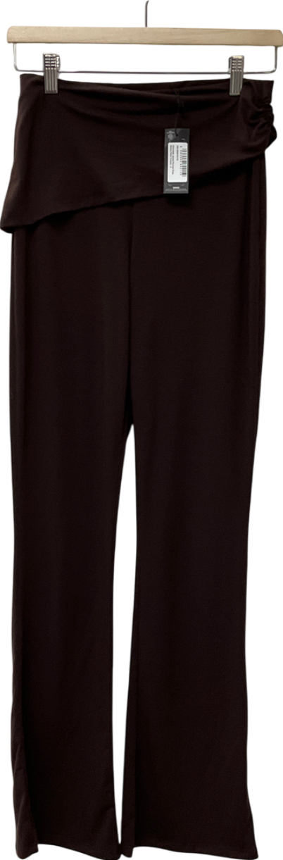 PrettyLittleThing Brown Chocolate Jersey Ruched Wrap Skinny Flare Trouser UK 8
