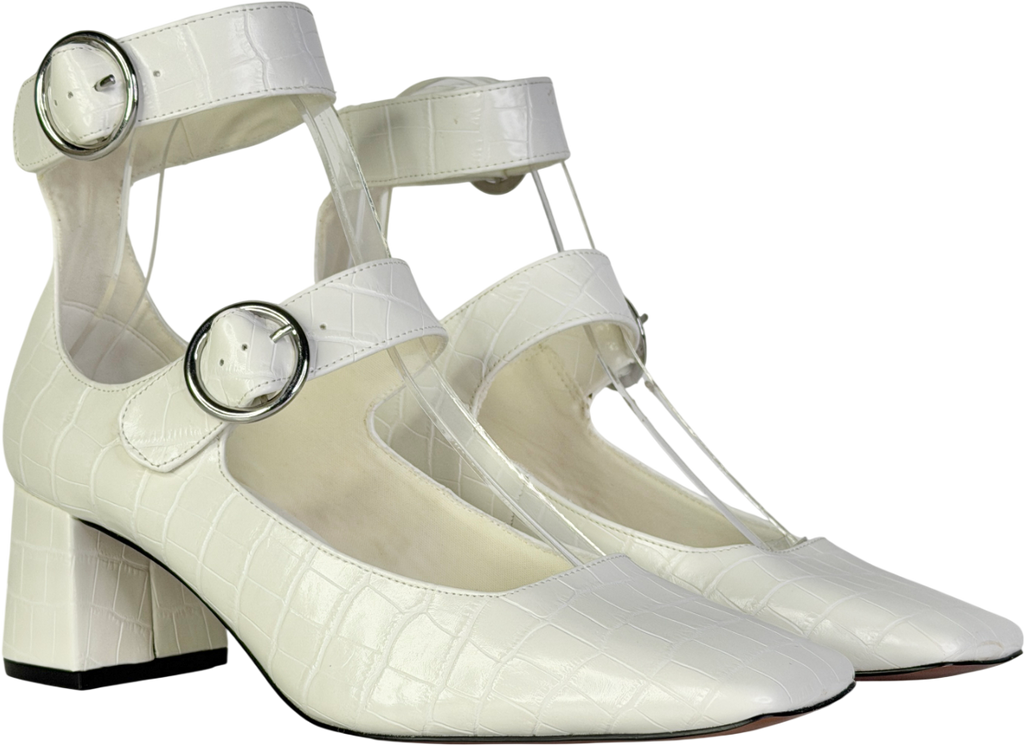 ASOS White Sasha Double Buckle Strap Mid Block Heel Shoes UK 5 EU 38 👠
