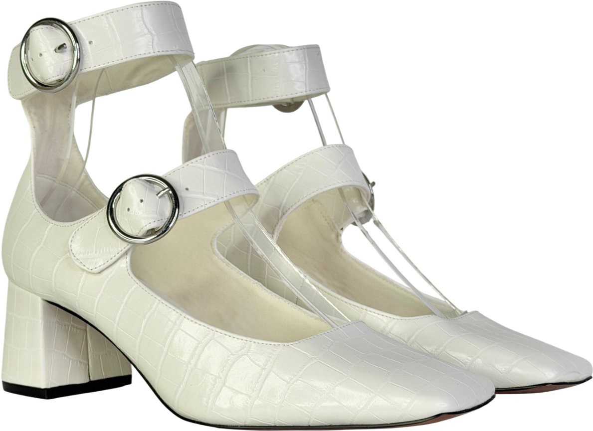 ASOS White Sasha Double Buckle Strap Mid Block Heel Shoes UK 5 EU 38 👠