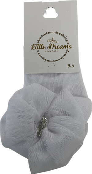 Little Dreams White Dimante Bow Socks 0-3 Months