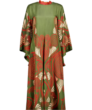 LA DOUBLEJ. Green Magnifico Printed Silk Twill Maxi Dress UK S