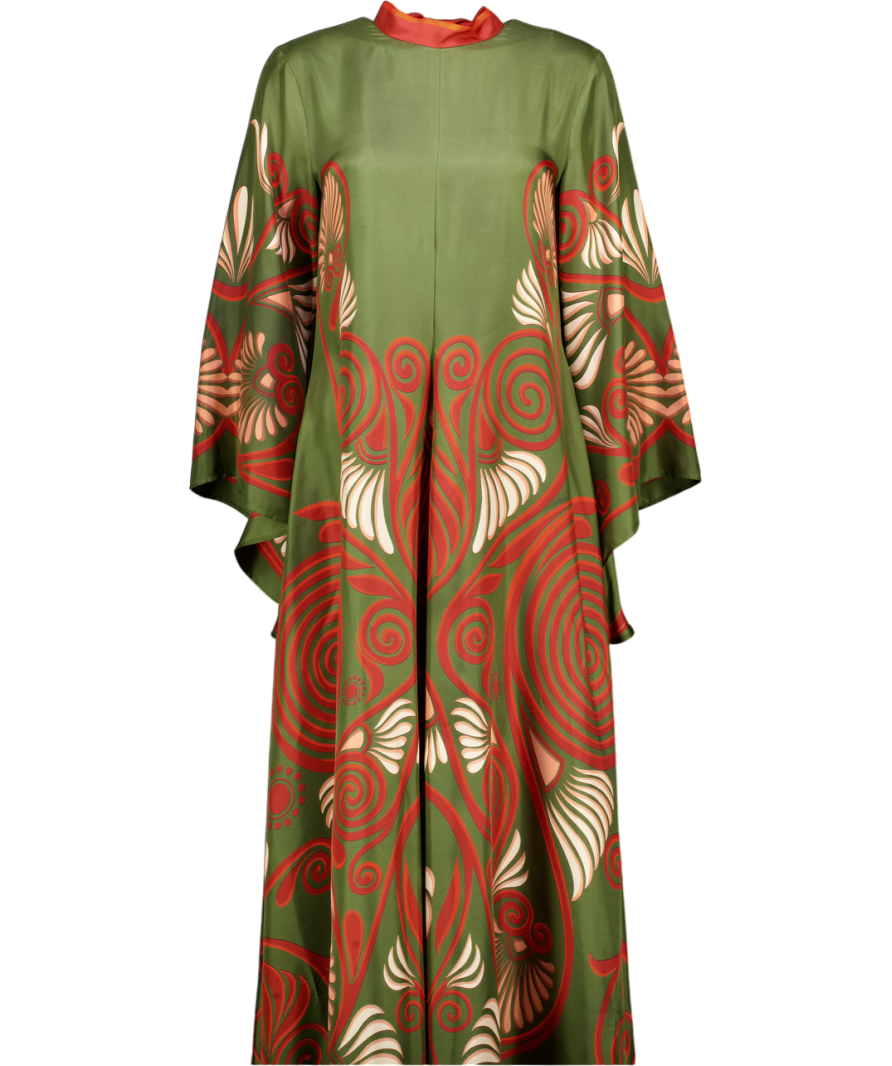 LA DOUBLEJ. Green Magnifico Printed Silk Twill Maxi Dress UK S