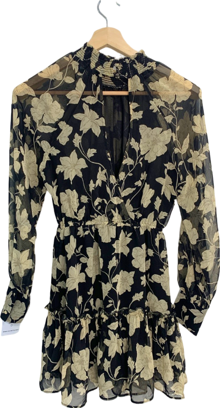 Mango Black Floral Print Chiffon Dress XS
