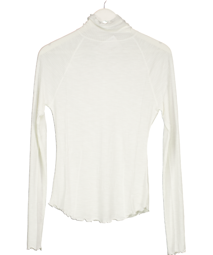 Free People White Make It Easy Thermal Sweatshirt Top UK M