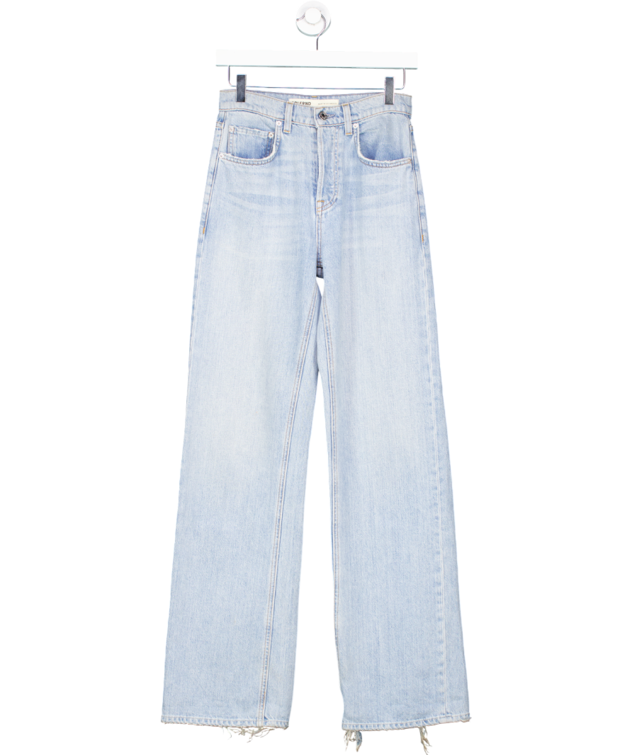 grlfrnd Blue High Rise Loose Distressed Hem Straight Jeans W24