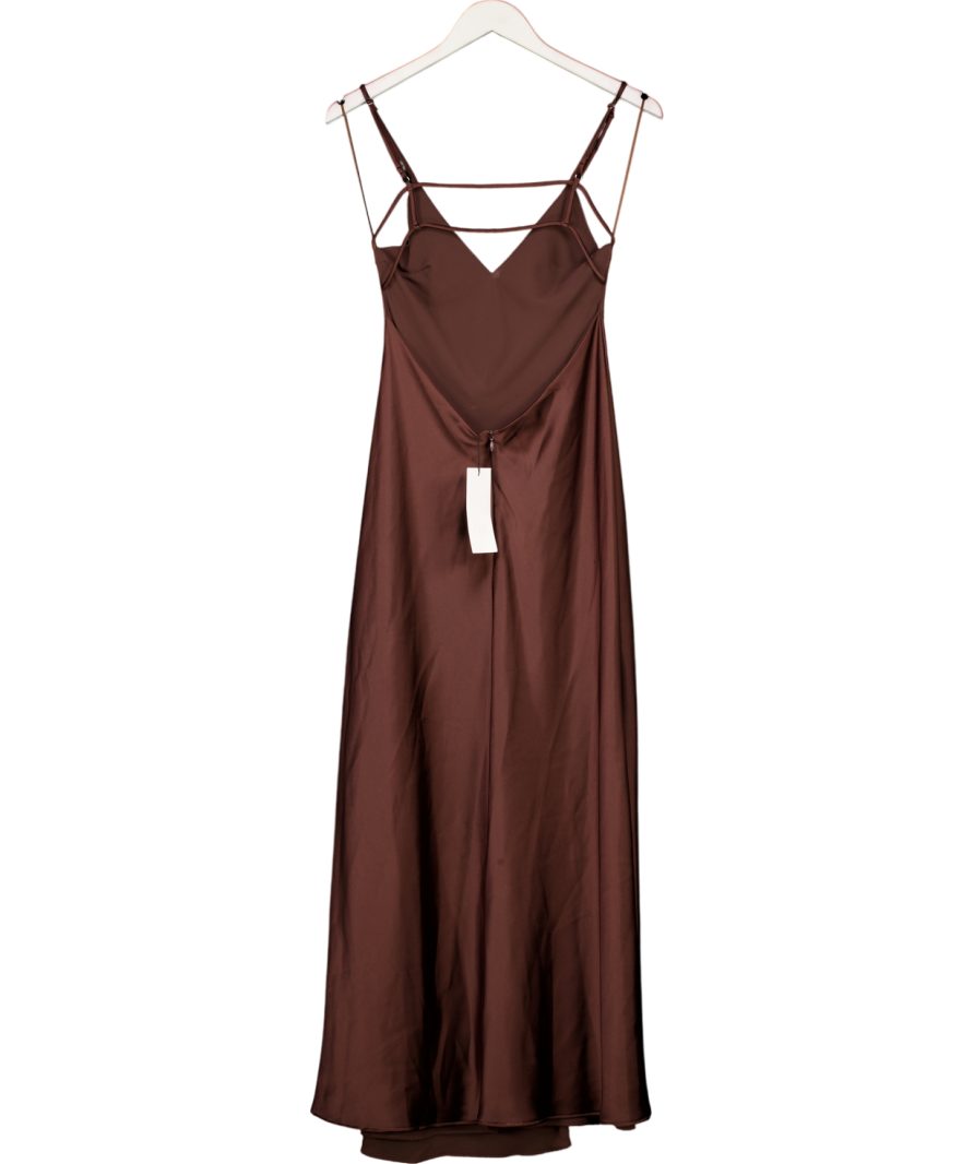 ZARA Chocolate Brown  Low Back Satin Midi Dress UK S