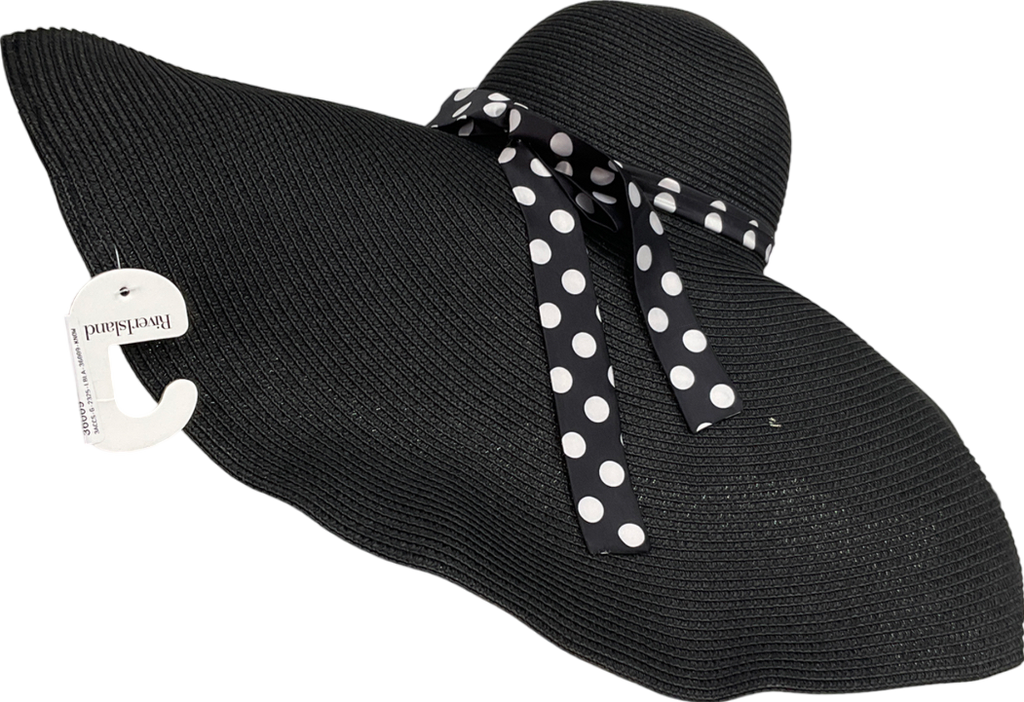 River Island Black Spot Ribbon Oversized Floaty Straw Hat