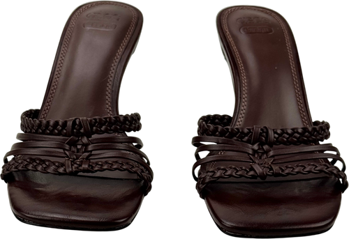 ASOS Design Hazel Plaited Cage Mid Heeled Mule In Chocolate Brown UK 4 EU 37