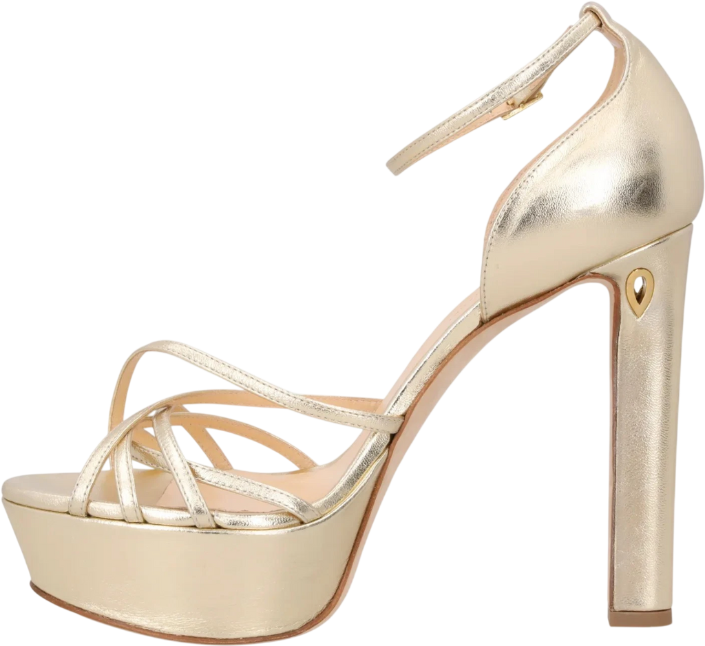 JENNIFER CHAMANDI Metallic Gold Nappa Leather Roberto 130 Bespoke Platform Sandals UK 7.5 EU 40.5