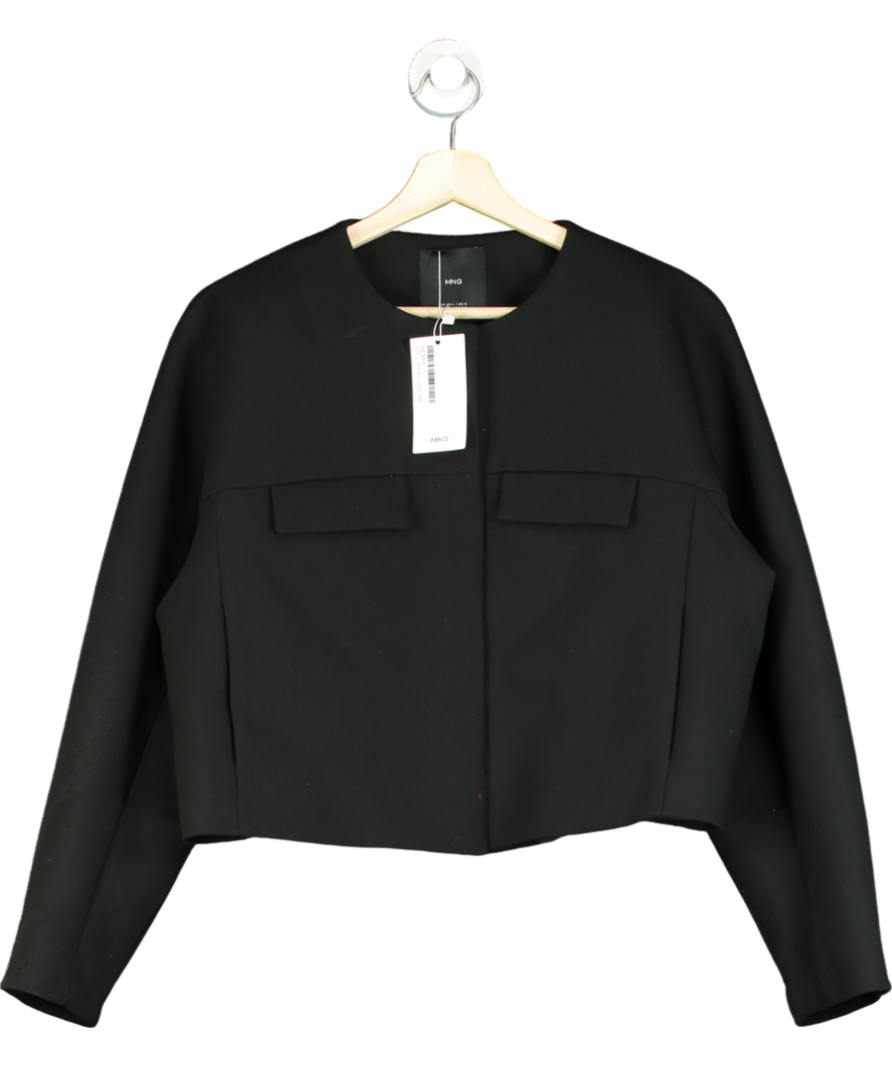 MANGO Black Pop-button Pocketed Crop Fit Jacket UK L