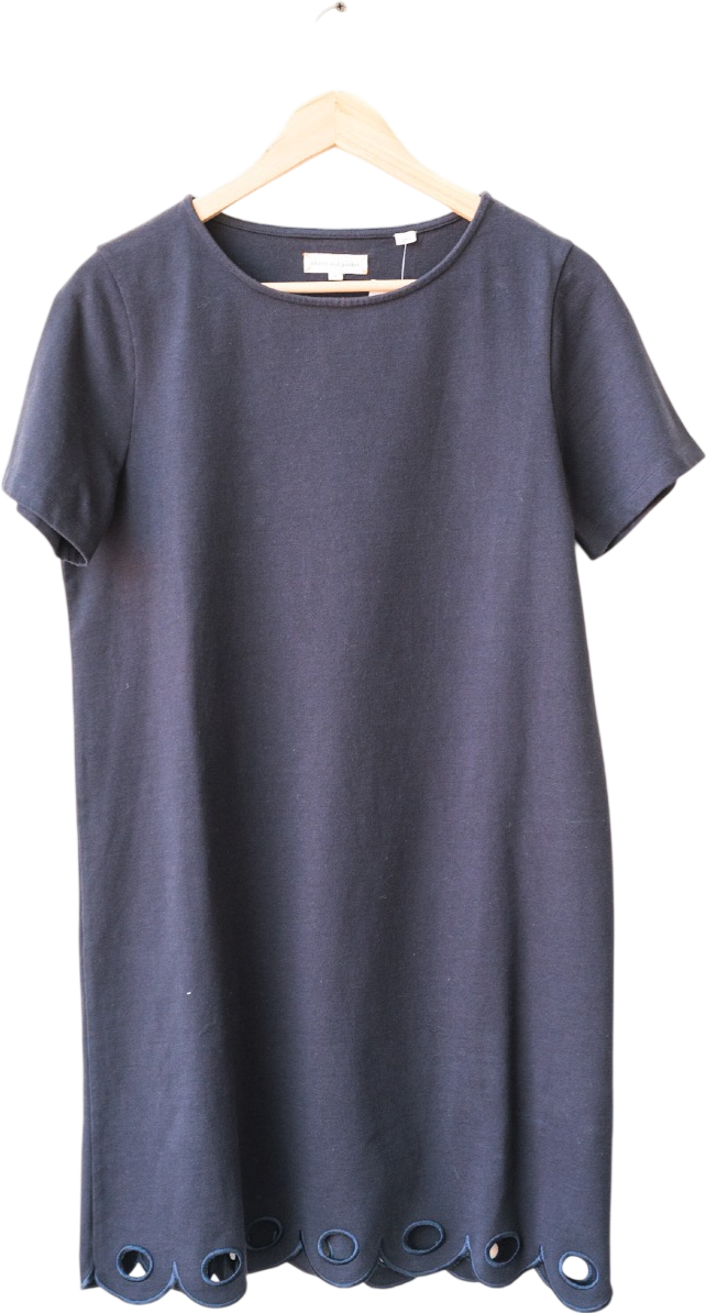 Chinti And Parker Dark Navy Blue Organic Cotton Scalloped Hem Detail T-shirt Dress UK S