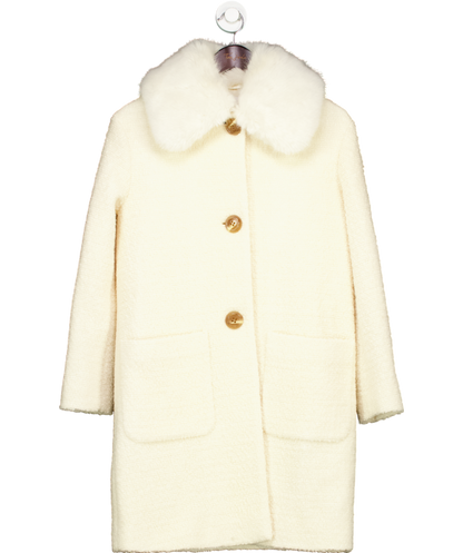 LK Bennett Cream Boucle Coat With Faux Fur Collar UK 6