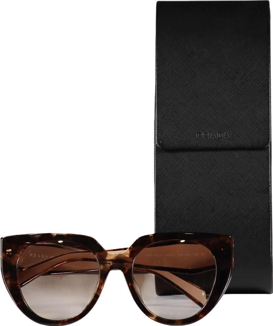 Prada Brown Caramel Tortoise-powder/brown Gradient Spr14w Logo Arm Sunglasses In Case
