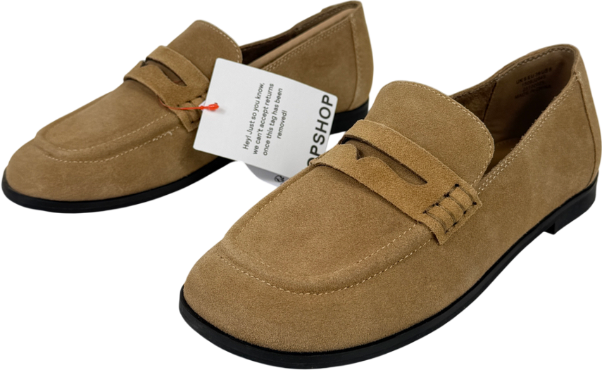 Topshop Beige Charlie Real Suede Flat Loafer In Camel UK 6 EU 39