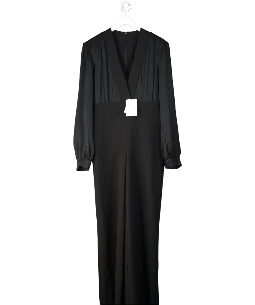 Safiyaa Black Indra Silk And Crêpe Jumpsuit UK 16