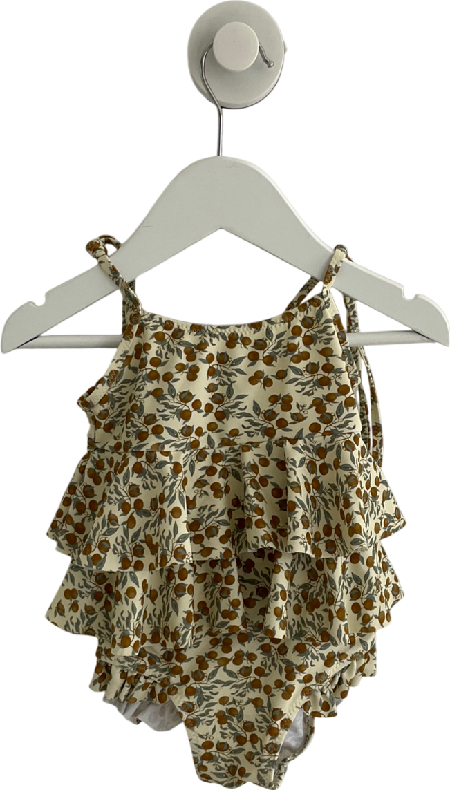Konges Slojd Beige Lemon Print Ruffle Swimsuit 18-24 Months