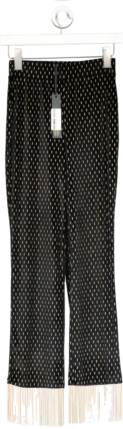 House of Harlow 1960 Black / Gold Velvet Beaded Fringed Cantina Trousers UK XS