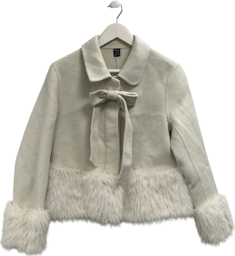 Shein Cream Faux Fur Trimmed Jacket UK S