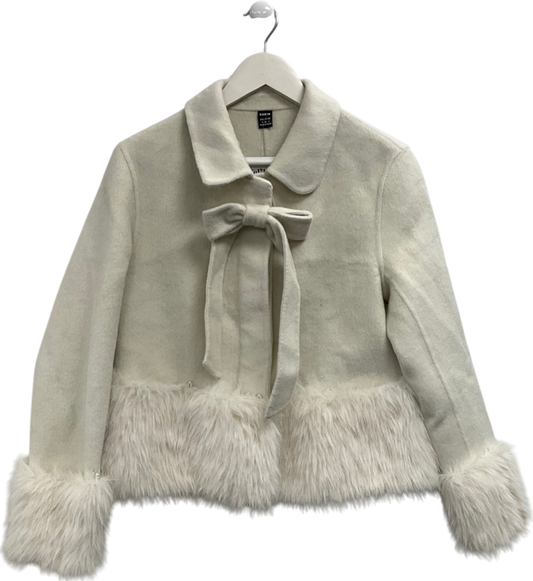 Shein Cream Faux Fur Trimmed Jacket UK S