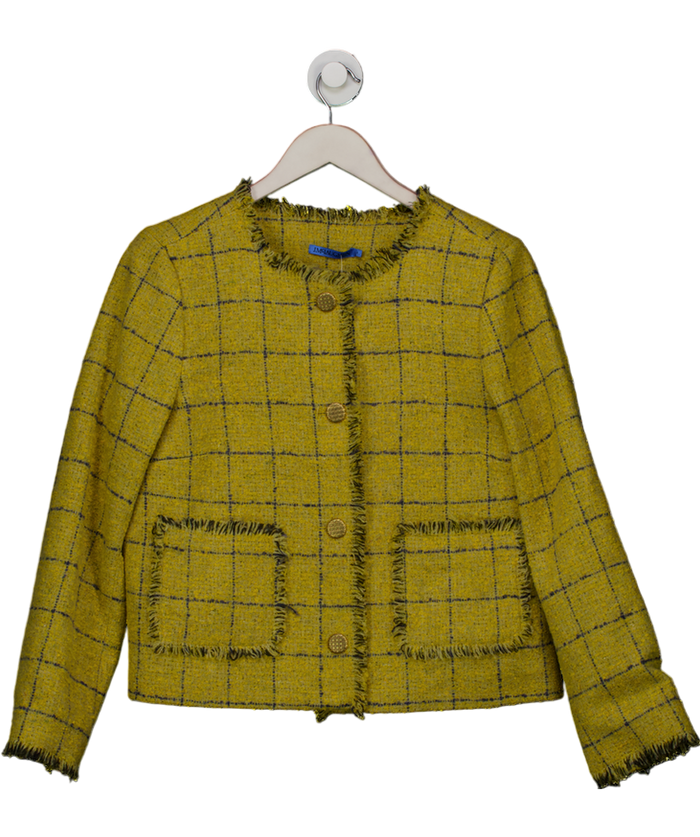 J. MCLAUGHLIN Yellow Abigail Wool Tweed Jacket In Window Pane Check UK M