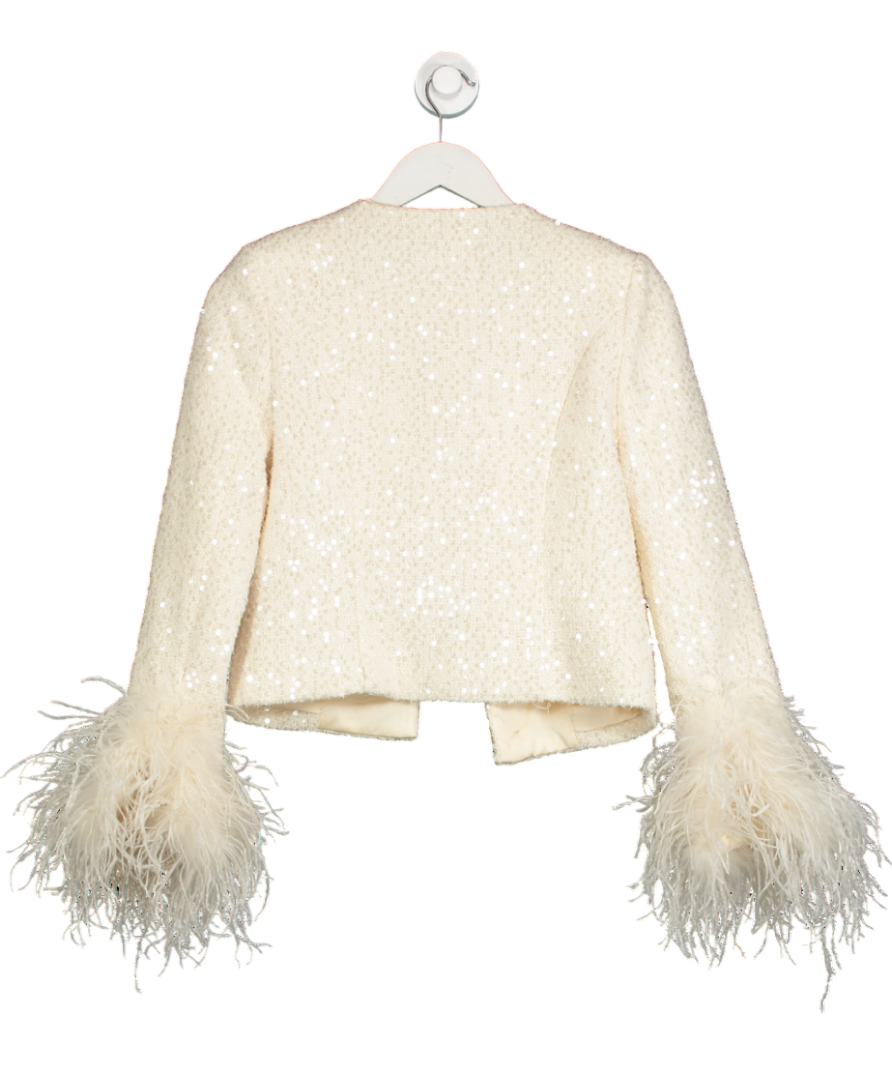 Lavish Alice Cream Laria Sequin Boucle Jacket With Gold Rose Embellishment UK 6