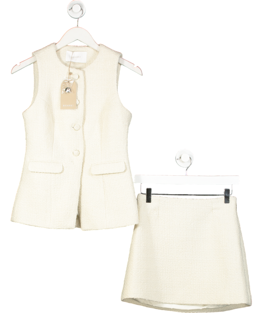 Meshki Cream 2-piece Camilla Boucle Sleeveless Waistcoat And Mini Skirt Suit -top Uk S /skirt UK XS