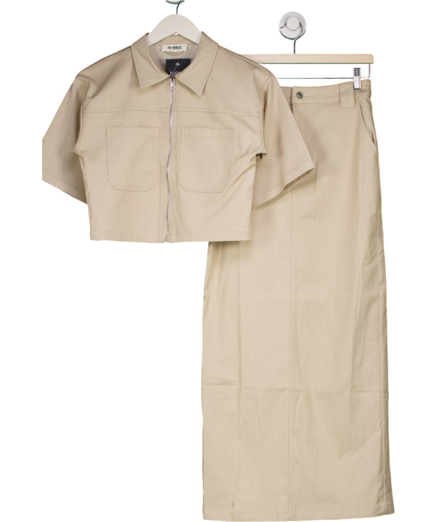 Uniqlo Beige Miley 2-piece Cropped Tailored Zip Shirt And Maxi Skirt Set UK 6