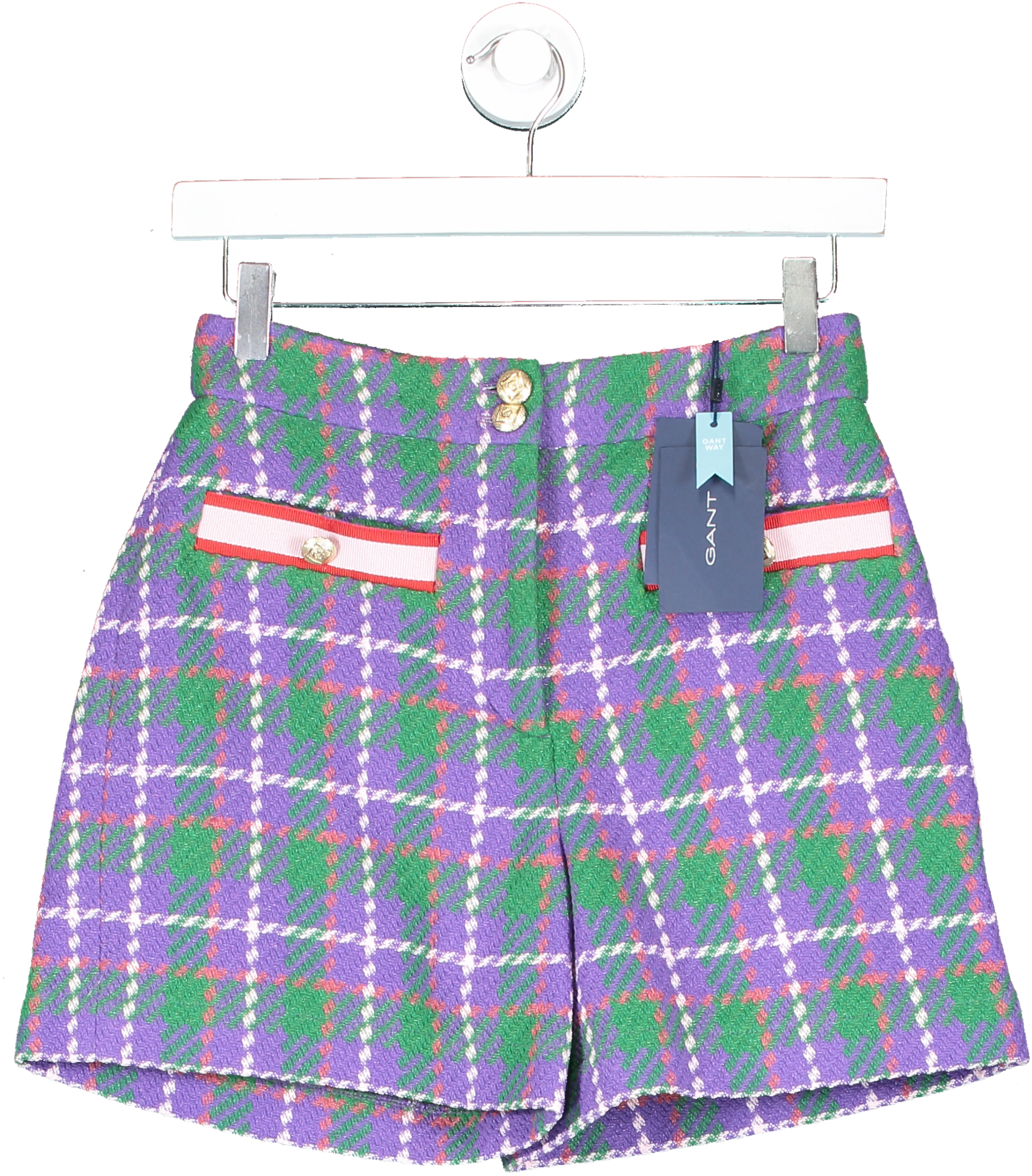 GANT Purple High Waisted Tweed Shorts In Grape UK 8