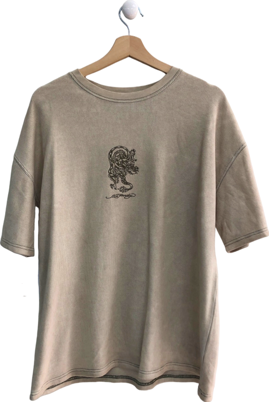 Ed Hardy Beige Dragon Waffle Knit T-Shirt S