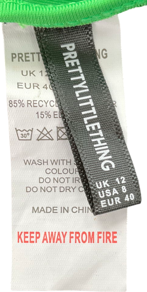 PrettyLittleThing Green Basic Bandeau And Tie Side Bikini Set UK 12