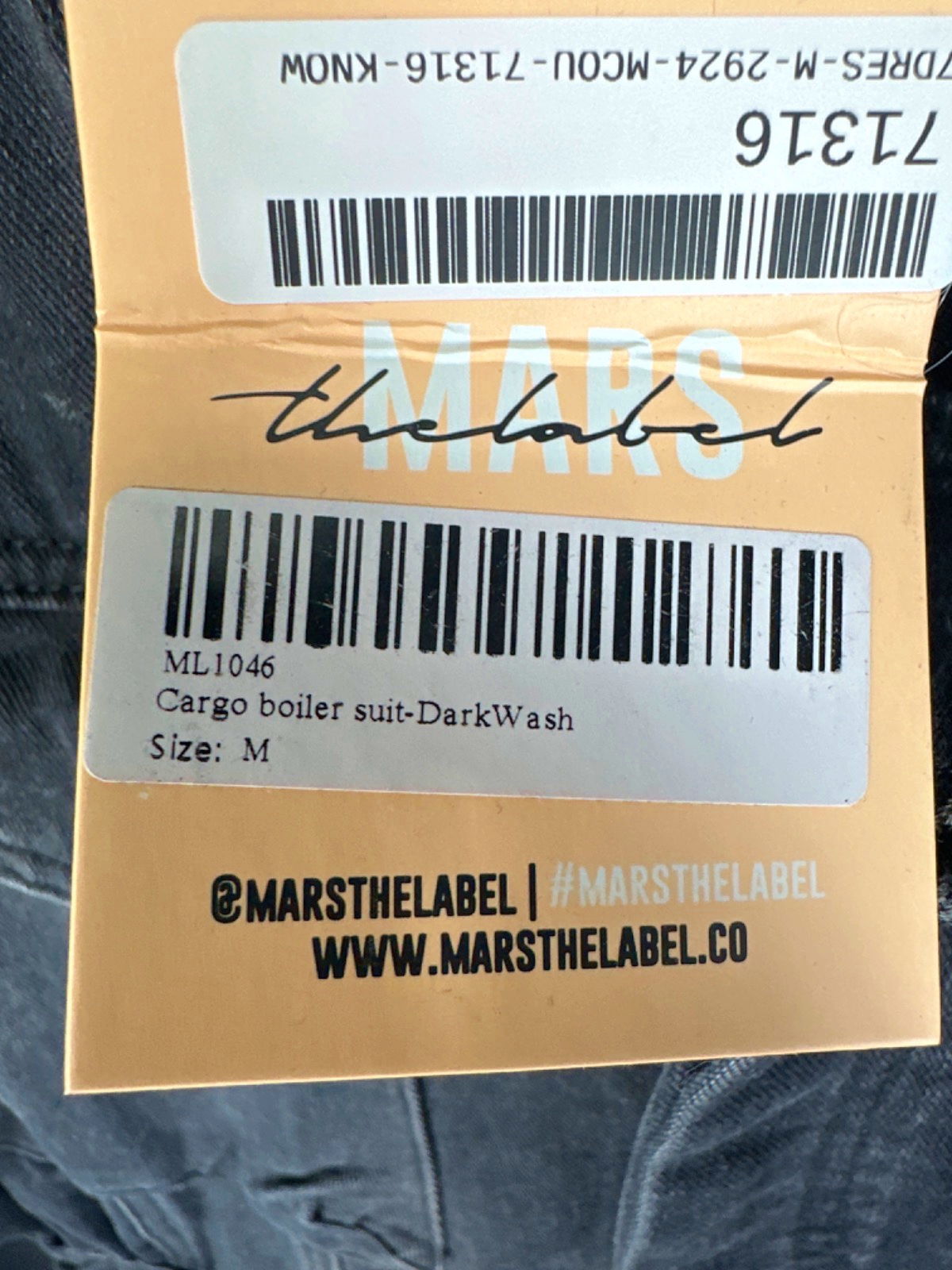 Mars The Label Dark Wash Cargo Boiler Suit Size M